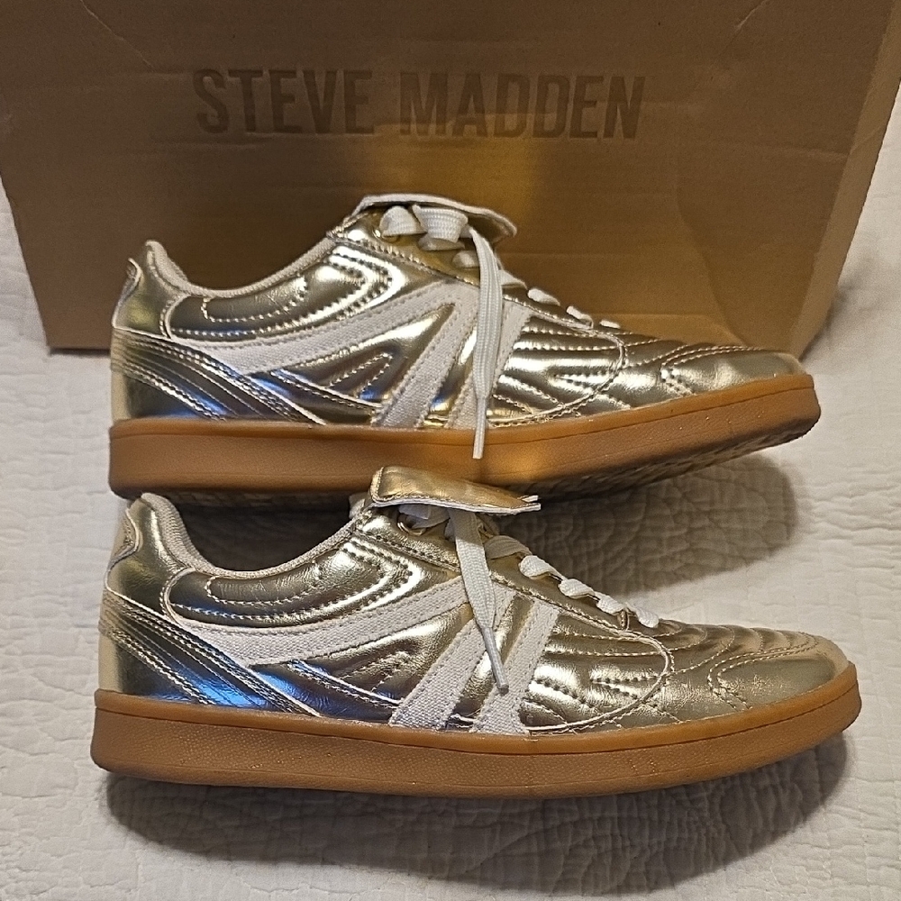 Steve Madden Metallic Gold Sneakers with White Laces